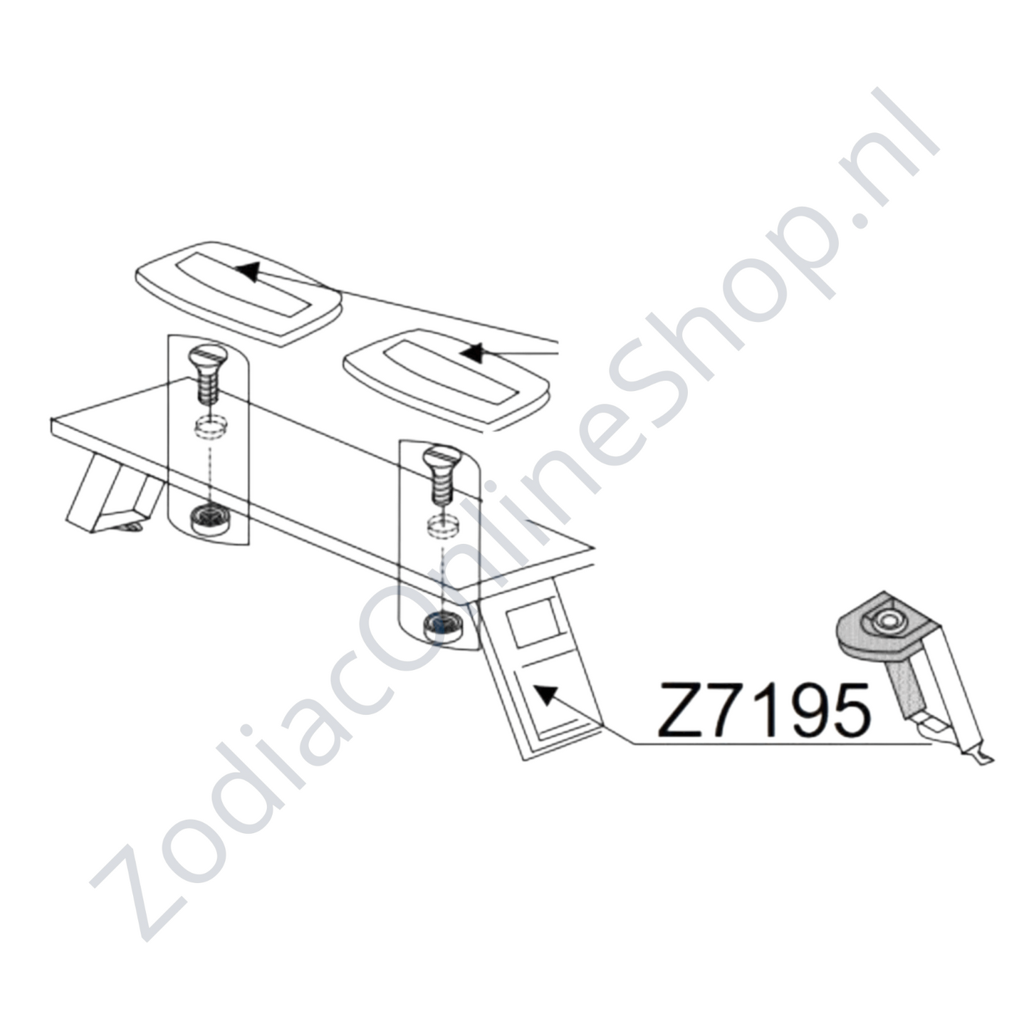 Zodiac Z7195 aluminium banksteun – zitbank montage rail voor Futura, Classic en Commando rubberboten