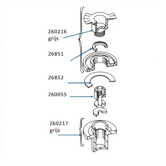Zodiac Online Shop technische tekening van Z6852 zwarte ventielpakking voor Zodiac en Bombard rubberbootventielen