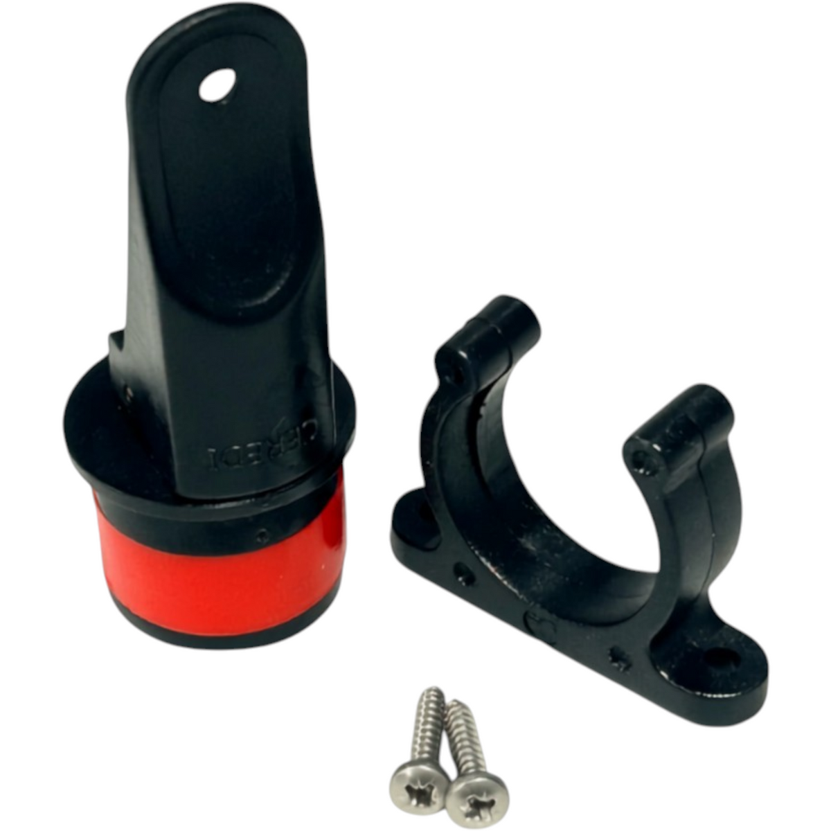 Zodiac Online Shop Z60375 zelflozerstop van 34mm in zwart kunststof met rode ring, inclusief houder en bevestigingsschroeven